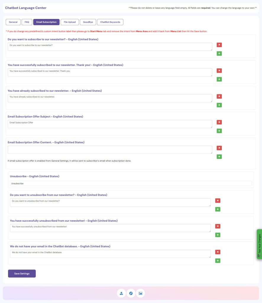 LANGUAGE CENTER - WPBot Pro Docs