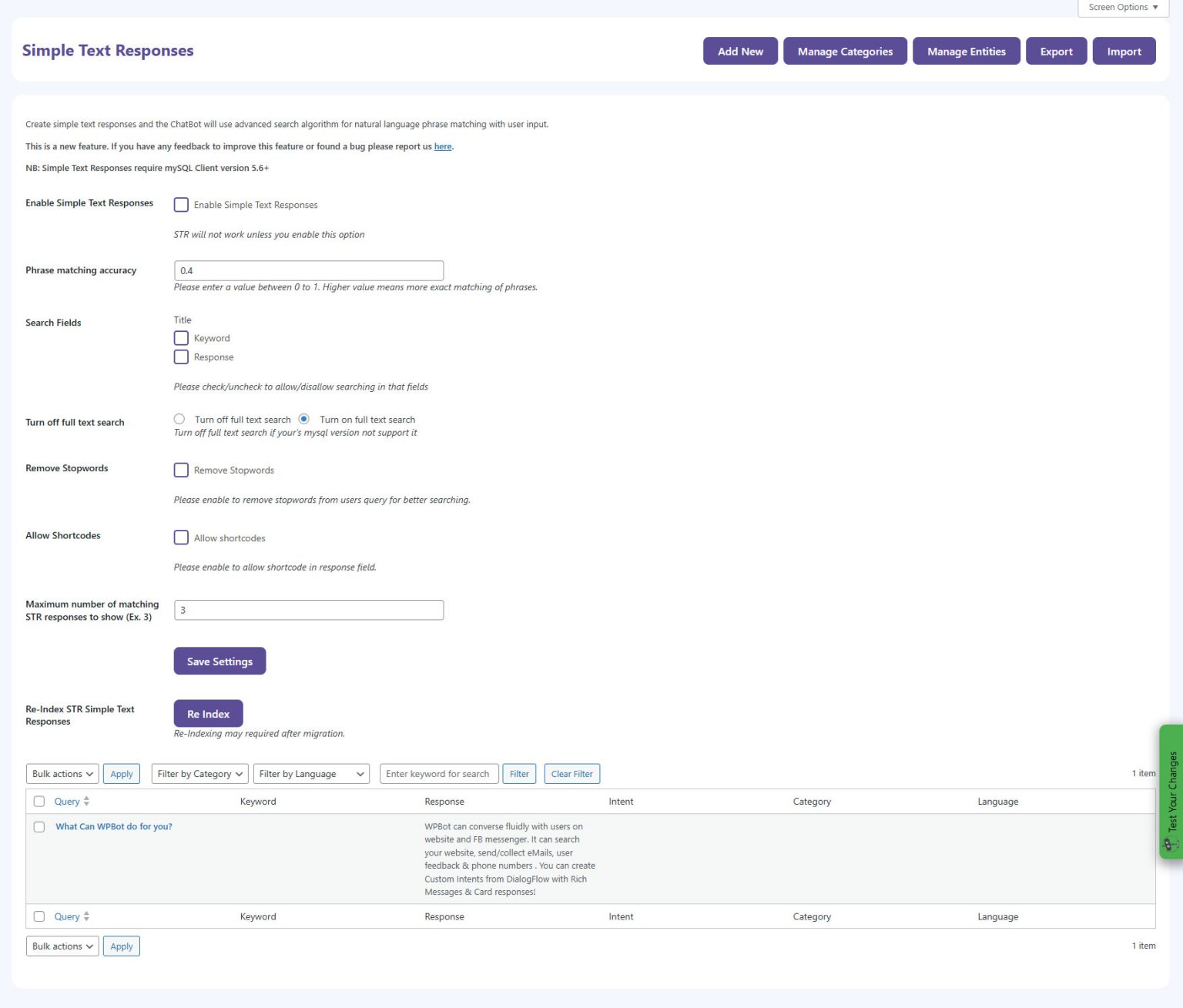 Field details for STR - WPBot Pro Docs