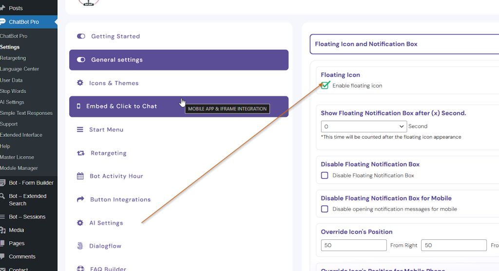 My ChatBot Floating Icon is not showing. What to do? - WPBot Pro Docs