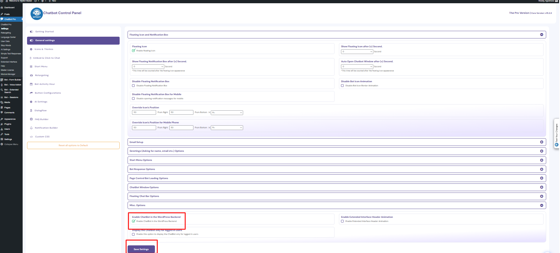 Can I use the WPBot chatbot in the WordPress backend? - WPBot Pro Docs