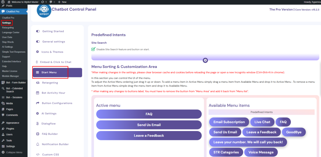 How to Rename a Predefined Intent in WPBot Pro?