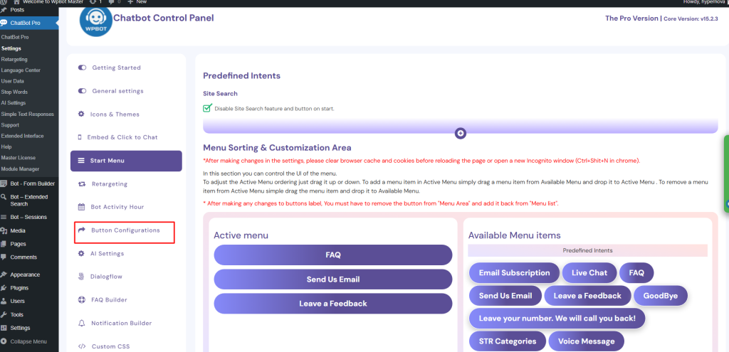 How to Rename a Predefined Intent in WPBot Pro?