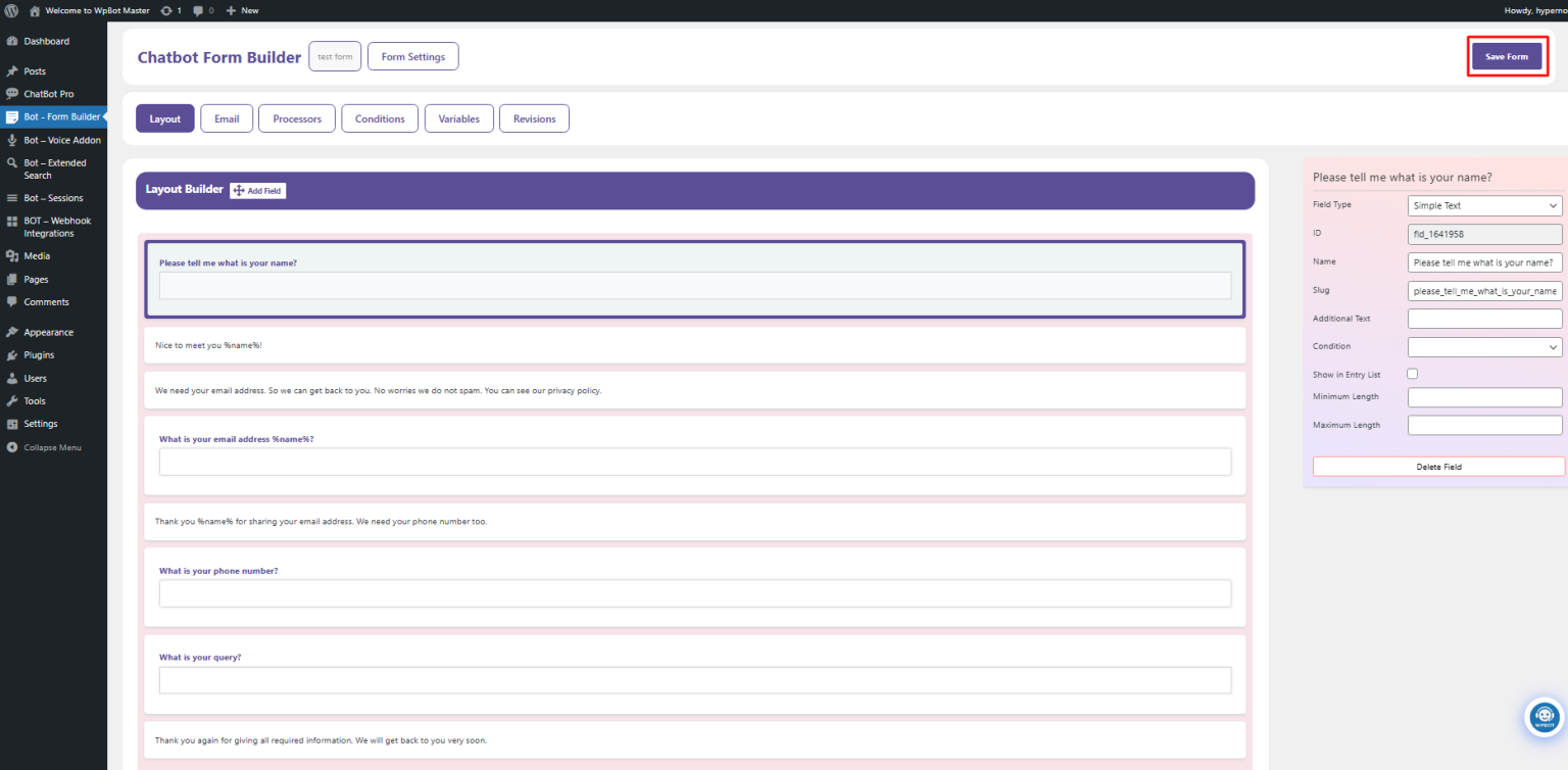 How to generate a custom greeting sequence with WPBot? - WPBot Pro Docs